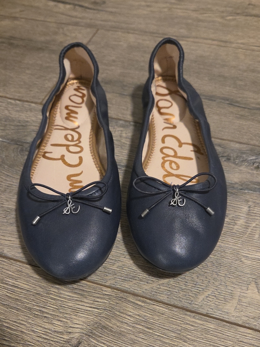Sam Edelman Navy Ballet Flats with Bow and Signature Charm